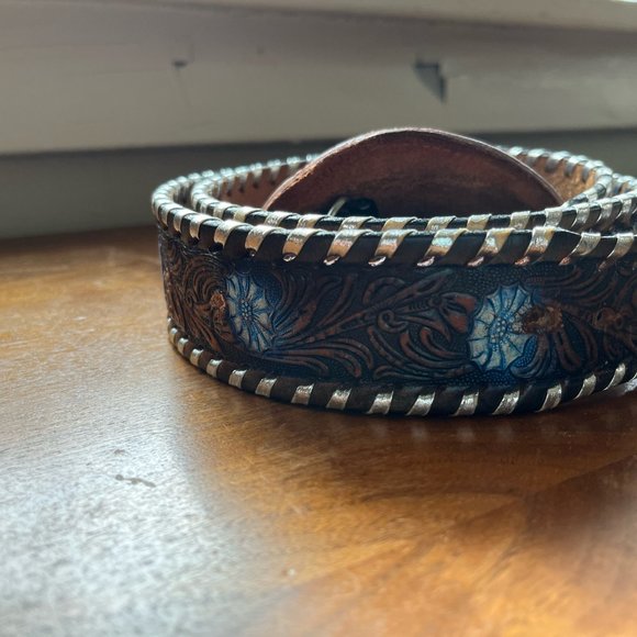amazing handpainted cowboy western deer buckle belt blue fairy flower boho main image 4
